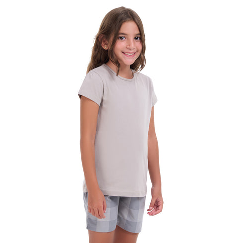 Girls summer pajama set Grey t-shirt + Grey Checkered shorts